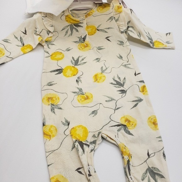 Jessica Simpson Baby Girls Lemonade 3 Piece Outfit Set Bodysuit Pants Headband - Picture 2 of 4